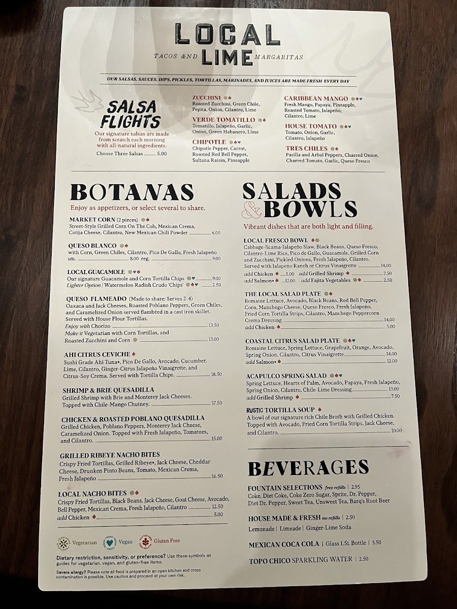 Local Lime gluten-free menu