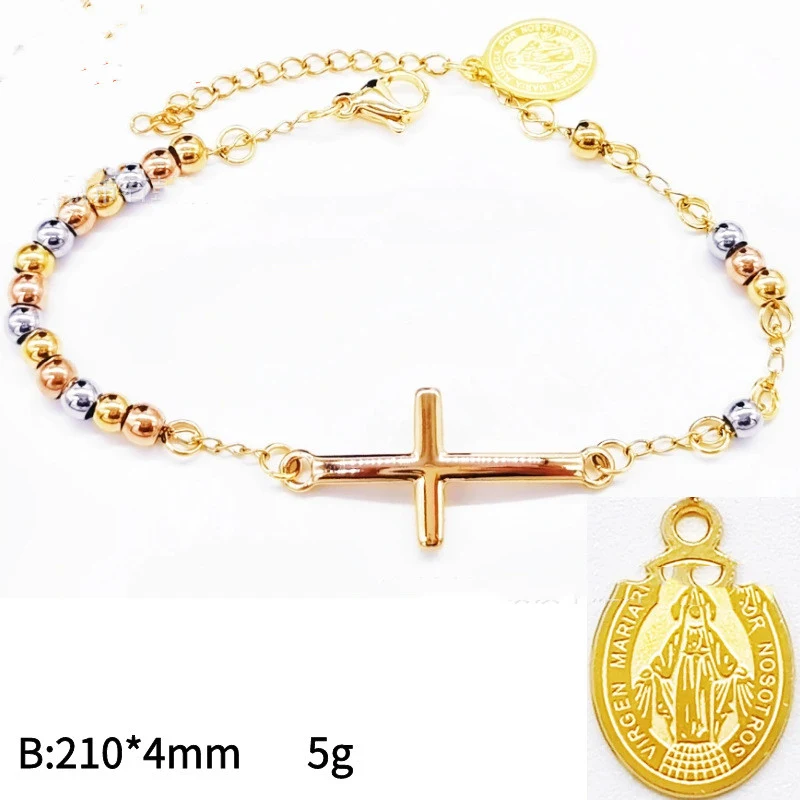 Title 7, Bracelet homme avec croix et perles en acier in...