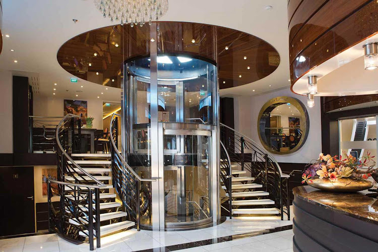 The elegant lobby of the AmaSerena river ship.