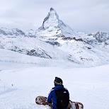 Snowboarding on the Gornergrat in Zermatt, Switzerland in Zermatt, Valais, Switzerland
