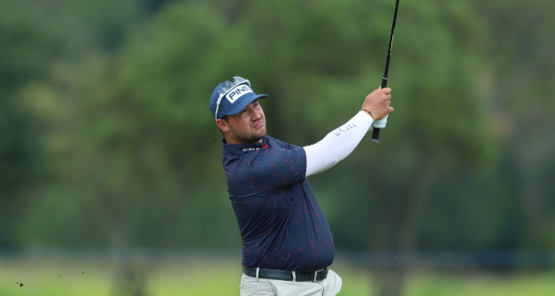 Thriston Lawrence plays his second shot on the seventh hole during Day One of the Investec South African Open Championship at Blair Atholl Golf & Equestrian Estate on December 1 2022 in Johannesburg. Picture: GETTY IMAGES/LUKE WALKER