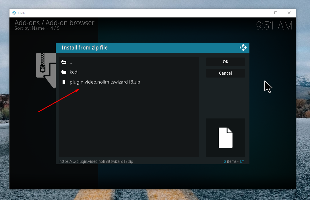 Screenshot of Kodi's add-on installation process