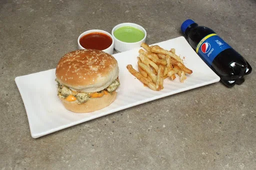 Crunchy Veg Burger With Peri Peri Fries And Pepsi [250 Ml]