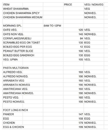 Healthy Downtown menu 