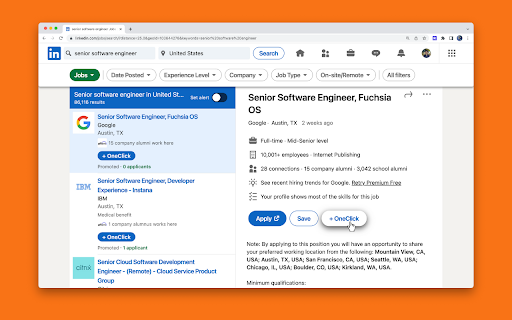 OneClick: Job Tracker for LinkedIn and Indeed