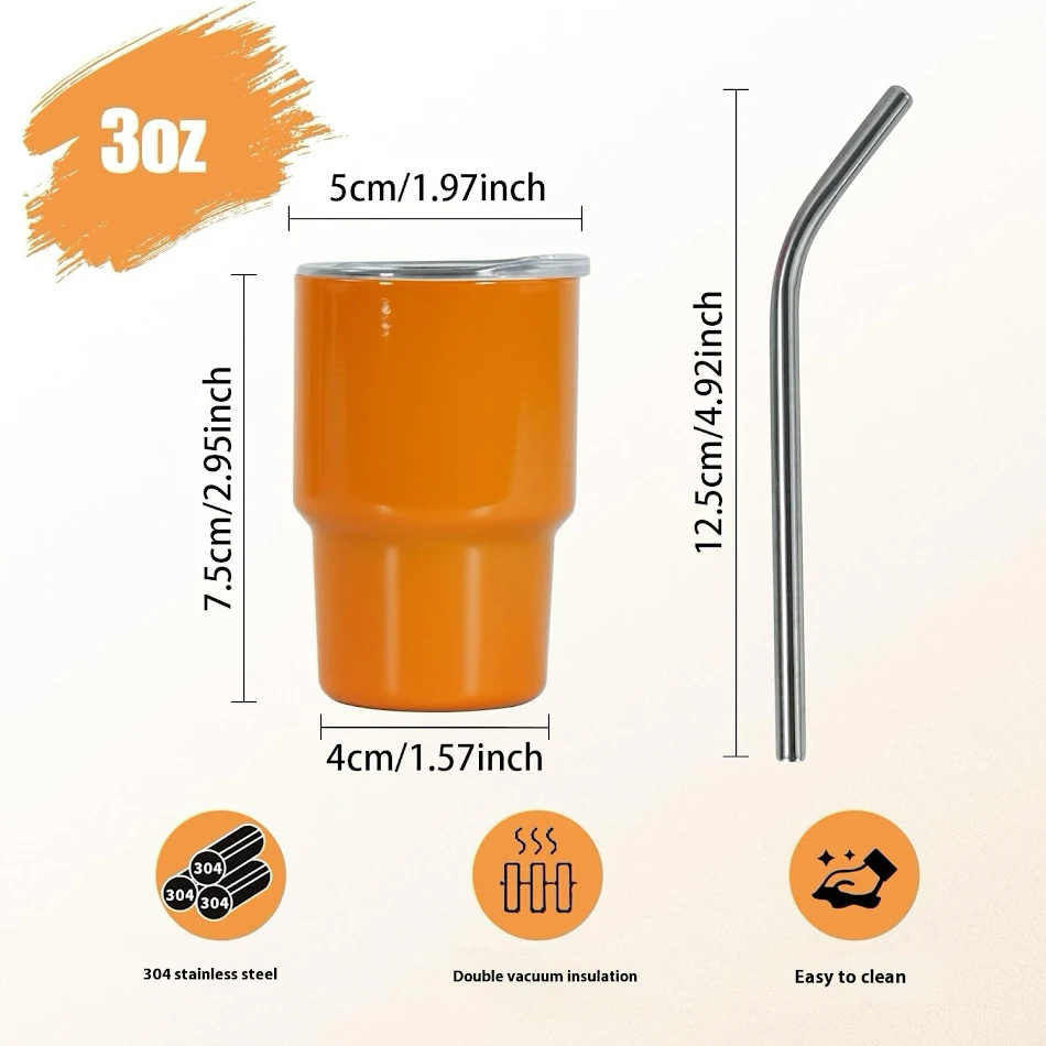 2oz Mini Small Capacity Sublimation Water Cup, 304 Stainless Steel with Straw for Women. Perfect small beer stein and dr