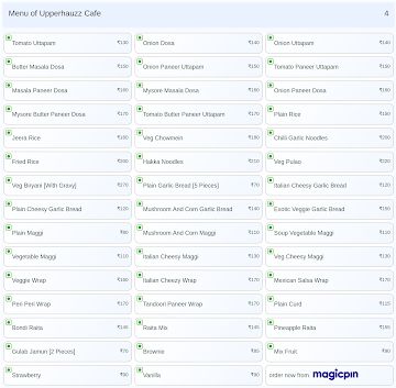 Upperhauzz Cafe menu 