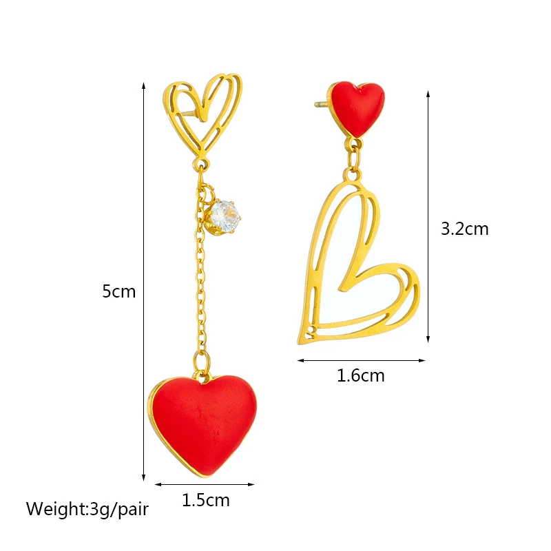 Creatieve gepersonaliseerde asymmetrische holle hart titanium stalen hangende oorbellen, Europees en Amerikaans design, voor een statement.