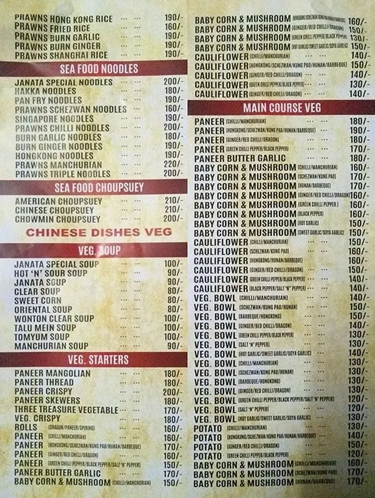 Janata Tawa & Grill menu 