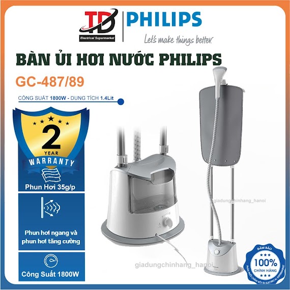 Bàn Ủi Hơi Nước Đứng Philips Gc487/89, 1800W - 1.4Lit, Hàng Chính Hãng