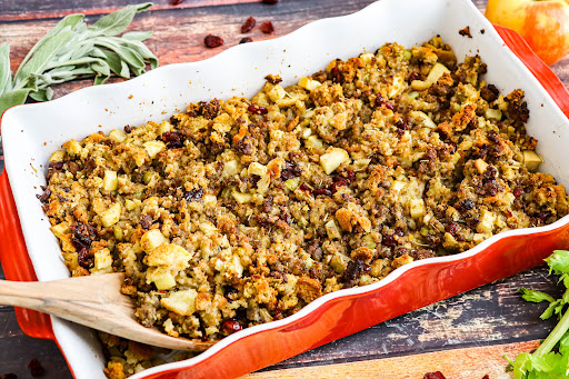 Sage Sausage Stuffing ready to serve.