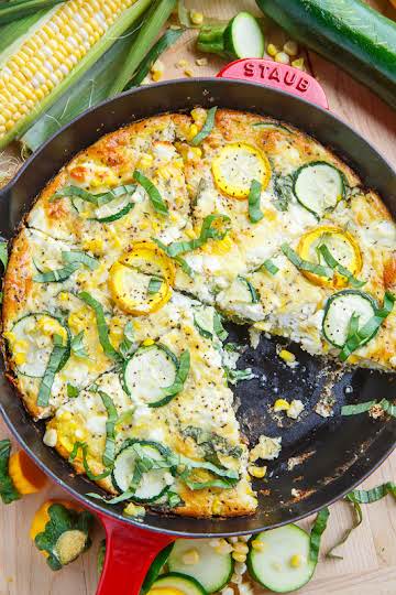 Corn and Zucchini Goat Cheese Quiche with Lemon and Basil