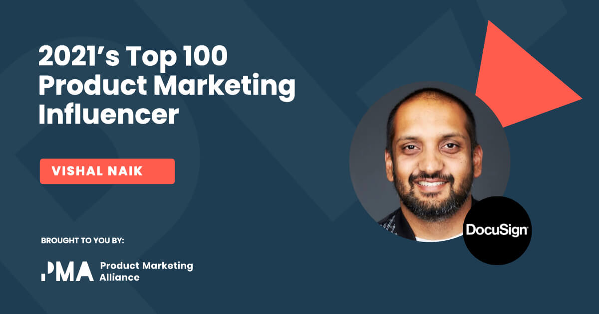 A badge from the 2021 Top Product Marketing Influencer Report of Vishal Naik and his brand. 