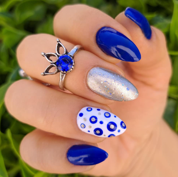 Blue Dotter Nail Design