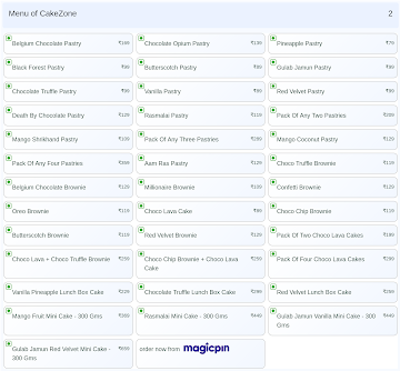 CakeZone menu 