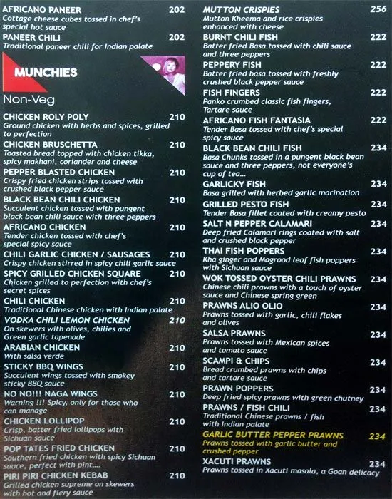 Pop Tate's menu 