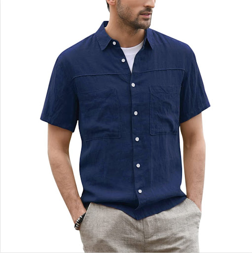 Title 6, Casual Buttoned Shirt Cotton Linen Short Sleeve...