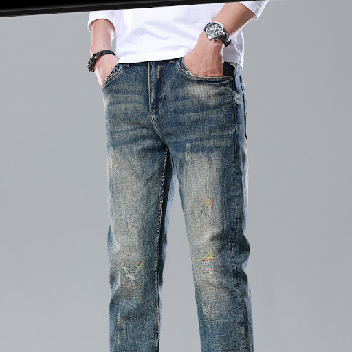 Title 2, Mens Straight Slim Cotton Vintage Jeans, Comfo...