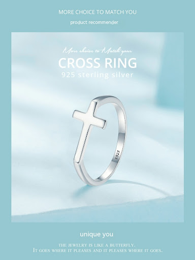 Title 3, S925 Sterling Silver Simple Cross Ring. A timel...