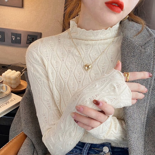 Title 3, Bottom Shirt Girl Semi-high Collar Small Knitti...