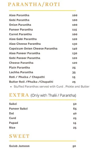 Delhi Parantha Cafe menu 