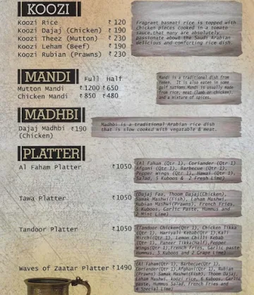 Zaatar Arabic Restaurant menu 