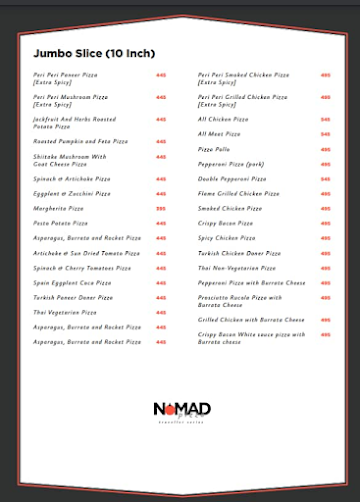 Nomad Pizza - Travellers Series menu 