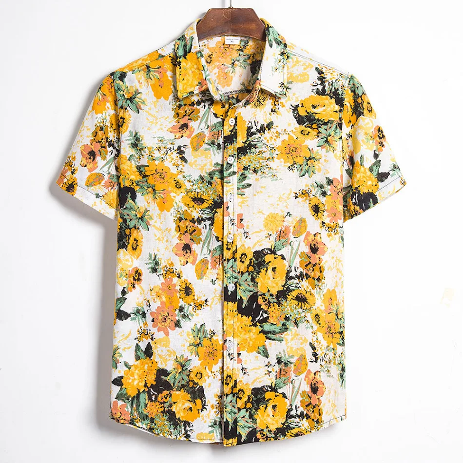 Men's Printed Lapel Short Sleeve Shirt