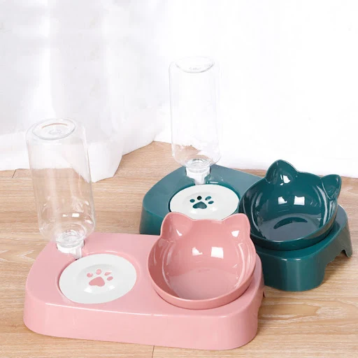 Pet Dog Bowl Automatic Water Feeder Cat Food Bowl with Water Fountain Bowl Drinking Raised Stand Dish Bowls 2 in 1 Cat F