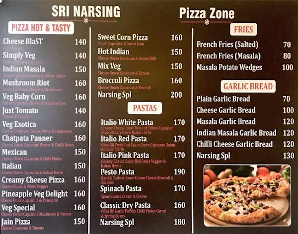 Sri Narsing Bhelpuri & Juice Centre menu 