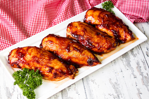 A platter of Barbecue Chicken Breasts.