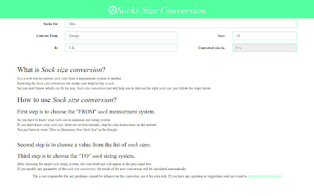 Socks Size Conversion chrome extension