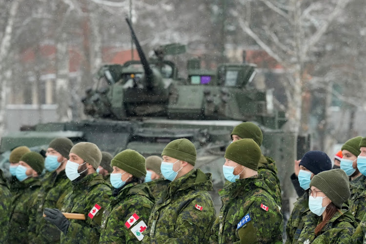 Canadian troops of Nato are briefed by Canadian defence minister Anita Anand in Adazi, Latvia, February 3 2022. Picture: INTS KALNINS/REUTERS