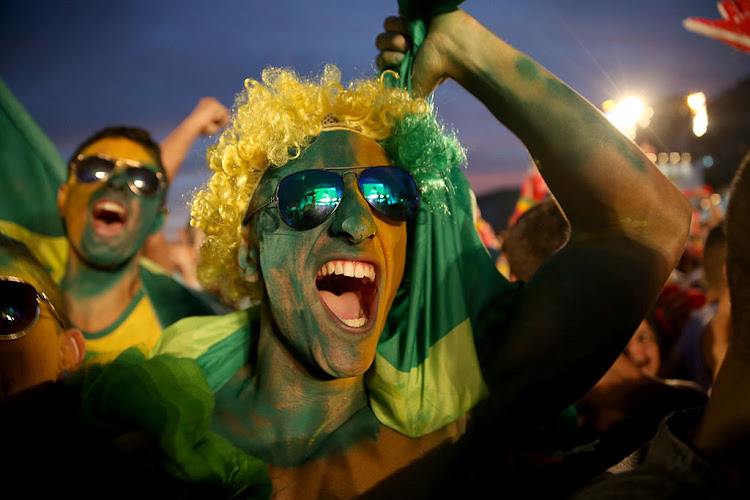 Brazilian soccer fans at the Fifa Fan Fest on Copacabana beach in Rio de Janeiro, Brazil during the 2014 World Cup.