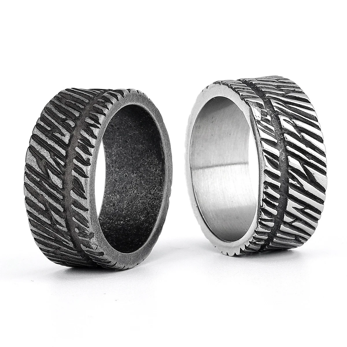 Title 3, Textured Titanium Steel Unisex Ring Durable and...