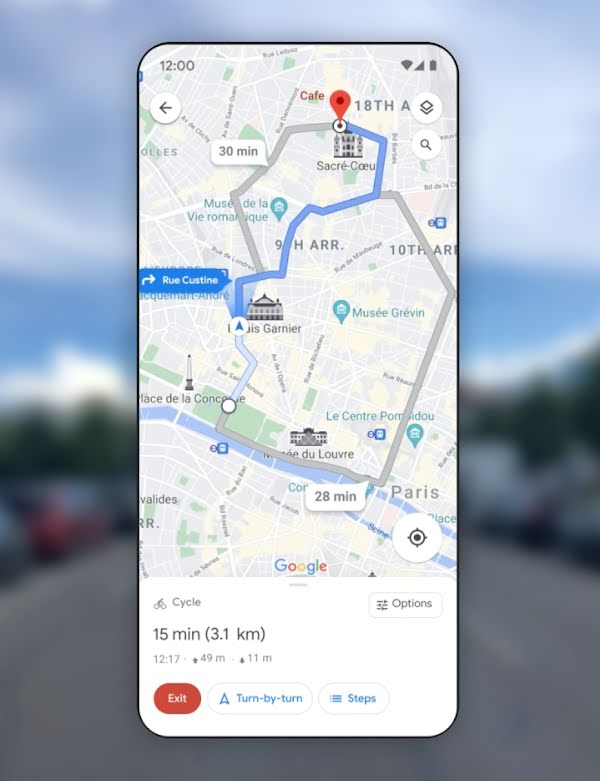 Su uno smartphone vediamo la nuova velo-navigazione per Google Maps, al quale hanno lavorato anche colleghi di Google Svizzera.