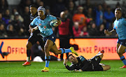 Bulls winger Kurt-Lee Arendse on his way to scoring his try during their United Rugby Championship (URC) clash against the Dragons Rodney Parade on January 06, 2023 in Newport, Wales. 