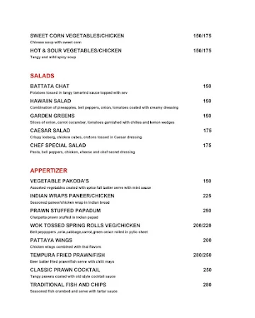 The Lakefield menu 