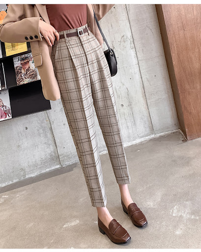 Title 8, Womens Plaid Casual Pants Loose British Style ...