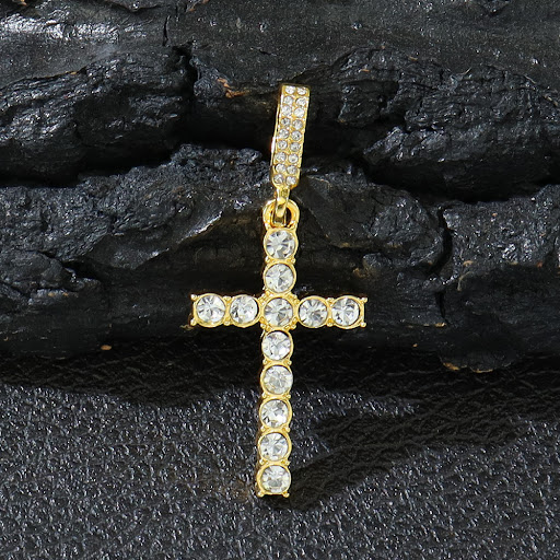 Title 5, Diamond Cross Pendant Single Row Cuban Necklace...