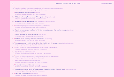 HNcute: A pretty pink Hacker News theme