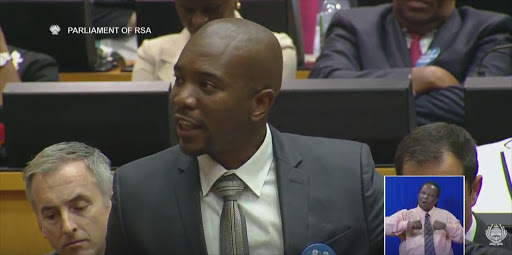 DA leader Mmusi Maimane speaks in Parliament on Thursday ahead of President Jacob Zuma's State of the Nation Address.