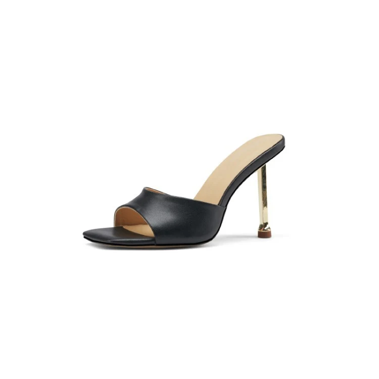 Title 3, Zwarte dames slippers met vissenbek, Europees e...