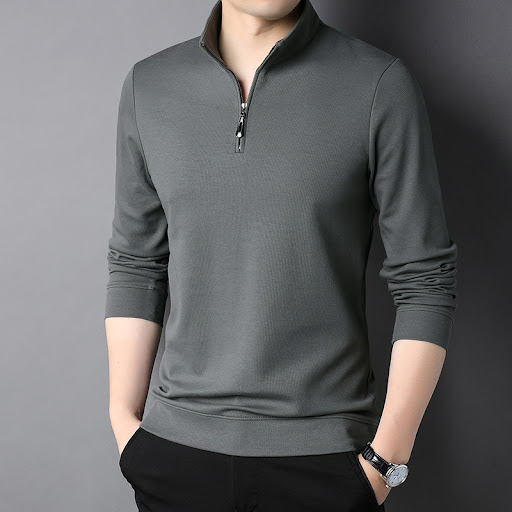 Title 10, Long Sleeve T-shirt with Half Zipper and Stand ...