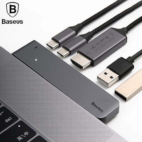 Bộ Hub chuyển đổi 5 trong 1 dành cho Macbook Pro (Thunderbolt 3 / Dual Type C to USB 3.0 / HDMI / Type C Female HUB Converter) - Hàng chính hãng