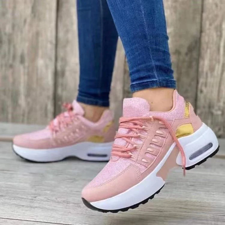 Damen Fly Wedge Casual Sneaker, große Größen, Schnürung, Mesh, runder Zehenbereich, bequeme Alltags-Schuhe mit Keilabsatz