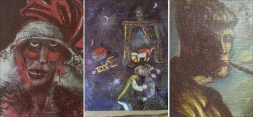 A reproduction of paintings by Otto Dix (left and right) and Marc Chagall (centre) on display in Augsburg, southern Germany, on November 5, 2013 (AFP)