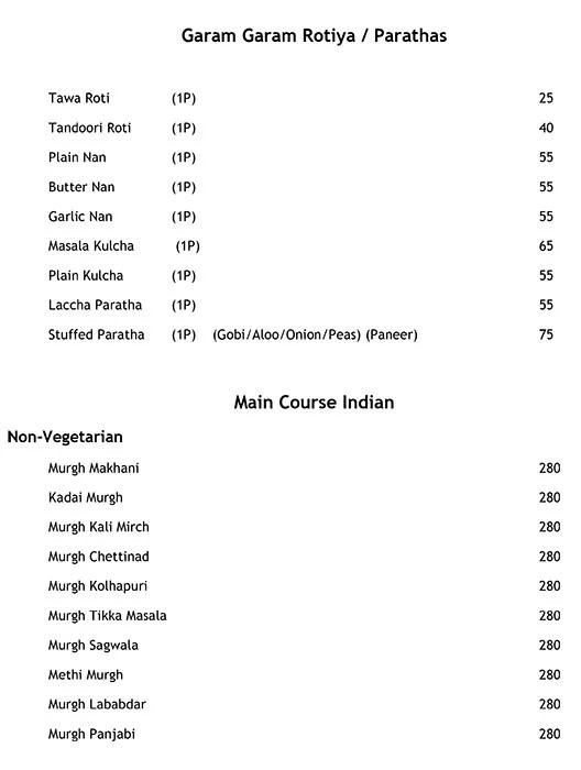 Augusta Club menu 