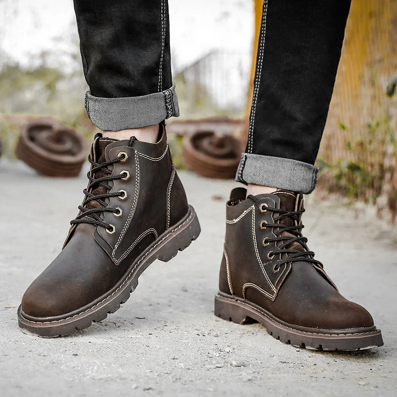 Stivali in pelle vintage da uomo Scarpe da lavoro alte Scarpe resistenti e durevoli per l'uso quotidiano Stile classico per il lavoro e il tempo libero