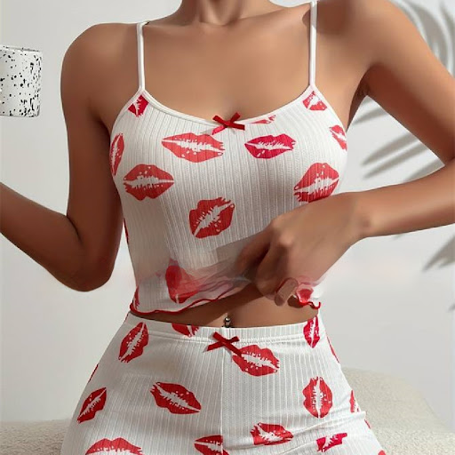 Title 5, Rib Printed Womens Elastic Pajamas Suit, offer...